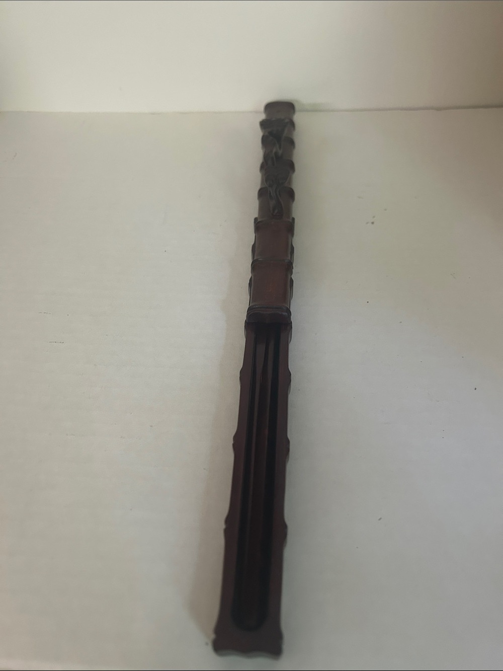 Carved Wooden Decorative Case with Chopsticks Vintage